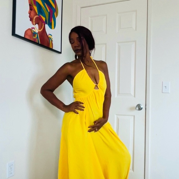 SHEIN Vibrant Yellow Halter Maxi Dress - Picture 3 of 5